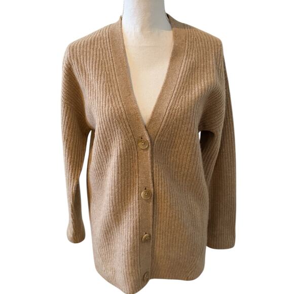 Rachel Zoe 2 Ply Ribbed Knit Cashmere Cardigan Sweater Oatmeal S - Picture 2 of 7